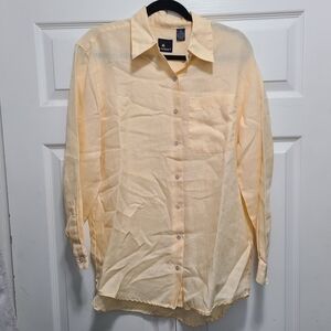 Liz Sport‎ pale Yellow Button-Up Shirt Size M Oversized Vtg